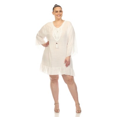 PS Sheer Embroidered Knee Length Cover Up Dress - White Mark