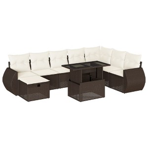vidaXL 9 Piece Patio Sofa Set with Cushions - Brown and Cream without Storage - 1 of 4