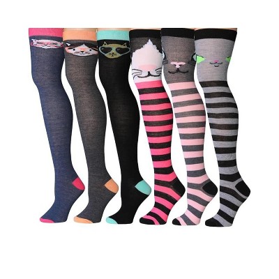 Isadora Paccini Womens 6 Pack Striped Animal Charm Over The Knee High Socks