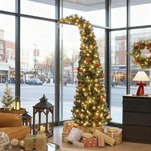 QingMoon 7FT Santa Hat Style Christmas Tree, Slim High Mountain Fir Tree with 777 Lush Branch Tips and Metal Stand for Holiday Party and Home Decor - 1 of 4