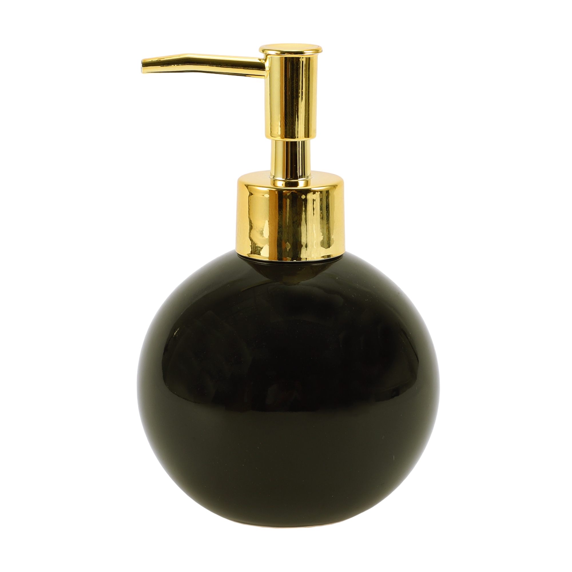 Unique Bargains Simple Round Soap Pump Dispenser for Bathroom 300ml Black Gold Tone 1 Pc