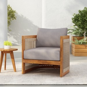 Christopher Knight Home Atoka Outdoor Rustic Acacia Wood and Rope Club Chair with Water-Resistant Cushion - 1 of 4