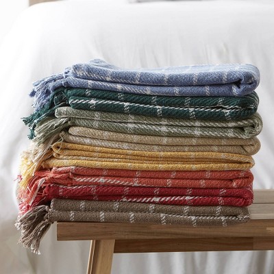 Stonewash Blue Checked Plaid Cotton Throw, 50"x60"