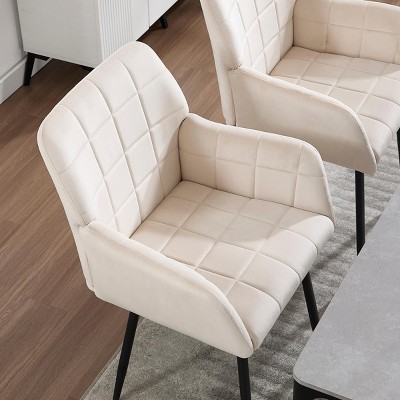 INFURNIC Dining Chairs Set of 2 Upholstered Kitchen Chairs with Armrests Easy to Assemble and Clean for Living Room, Cream, 21.65"*22.83"*33.46"