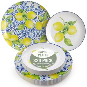 Earthtrends 320 PCS Lemon Paper Wedding Plate Service for 160 |10" Dinner Paper Disposable Plates 8" Salad Plates Paper Heavy Duty Party Plate Tuscan - 1 of 4