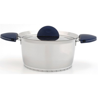 BergHOFF Stacca 8" 18/10 Stainless Steel Covered Stockpot, Blue, 4.2 Qt