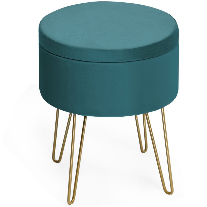 Tangkula Modern Round Velvet Footrest Stool Upholstered Vanity Ottoman Chair Dark Green/Pink, 1 of 6