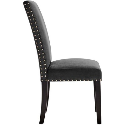 Charcoal Velvet Upholstered Parsons Side Chair with Nailhead Trim