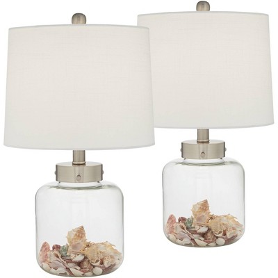 360 Lighting Coastal Accent Table Lamps Set of 2 Small Clear Glass Fillable Shells White Drum Shade for Living Room Family Bedroom