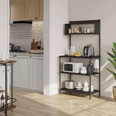Light Oak Adjustable 5-Tier Kitchen Rack with Hooks