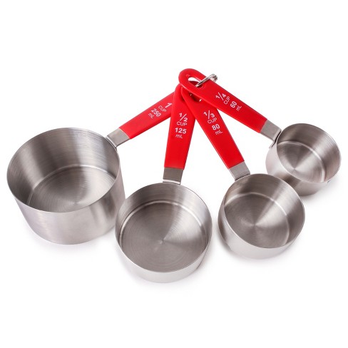 BergHOFF 4Pc Stainless Steel Measuring Cups, PP Cover Handles, Silver, Red