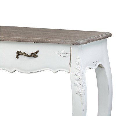 Distressed White and Natural Wood Console Table with Storage
