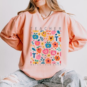 Simply Sage Market Teacher Watch Them Grow Lightweight Garment Dyed Sweatshirt - 1 of 4