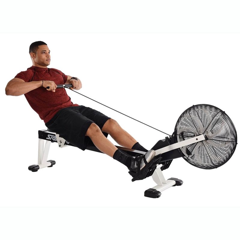 Stamina Multi-Function Cardio Exercise Foldable Fitness Air Rower Rowing Machine w/Built-In Wheels & Adjustable Foot Straps, Black/White, 3 of 8