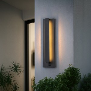 ALOADECOR Modern Motion Sensor Outdoor Wall Light Integrated LED Wall Sconce Matte Black Iron Exterior Light Fixture for Porch Garage Patio - 1 of 4