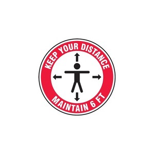 Accuform Slip-Gard Floor Decal "Keep Your Distance Maintain 6 FT " Vinyl 17" Red (MFS347) - 1 of 1