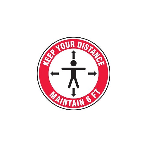 Accuform Slip-Gard Floor Decal "Keep Your Distance Maintain 6 FT " Vinyl 17" Red (MFS347) - image 1 of 1