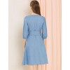 INSPIRE CHIC Women's V Neck 3/4 Sleeve Button Down Shirt Dress with Belt - 4 of 4