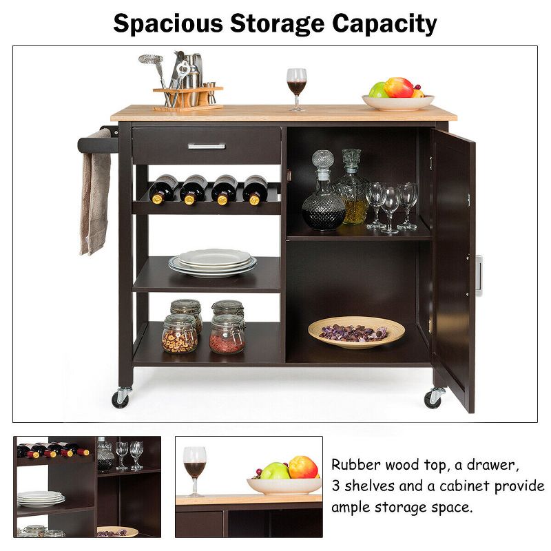 Tangkula 4-Tier Wood Kitchen Island Trolley Cart Storage Cabinet w/ Rack & Drawer, 4 of 10