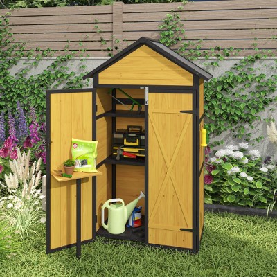 69" Brown Weatherproof Wood Outdoor Storage Shed with Shelves