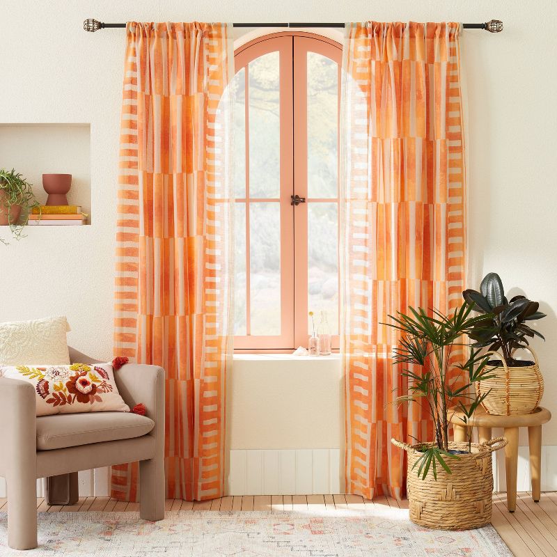 1pc Sheer Ophelia Printed Burnout Window Curtain Panel Orange - Opalhouse™ designed with Jungalow™ , 3 of 13