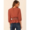 Allegra K Women's 3/4 Sleeve Round Neck Smocked Waist Peplum Blouse 2 Packs - 3 of 4