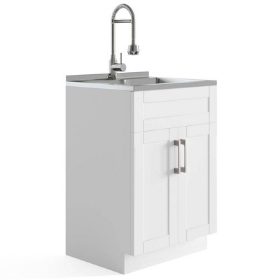 Hartland Contemporary Deluxe Laundry Cabinet with Faucet and Stainless Steel Sink Pure White - WyndenHall