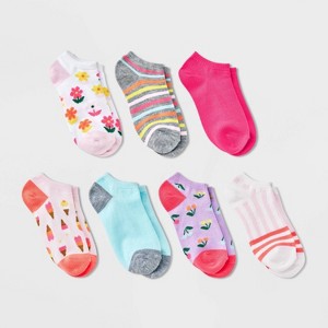 Girls' 7pk 'Floral' Lightweight Ankle Length Socks - Cat & Jack™ White - 1 of 3