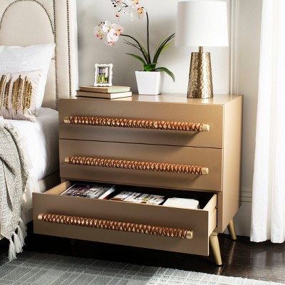 Raquel Light Brown and Gold 3-Drawer Chest