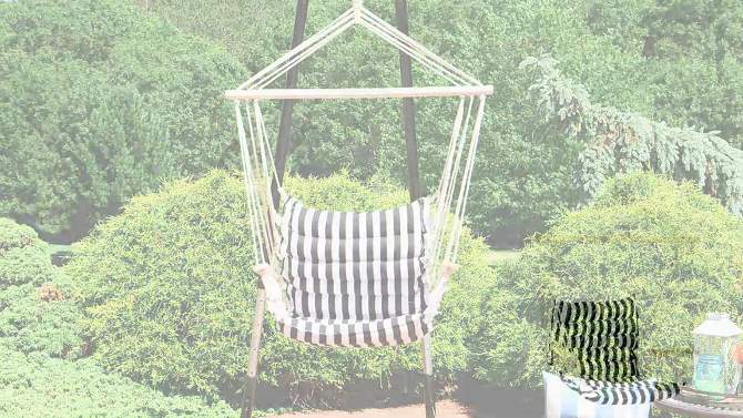Sunnydaze Outdoor Printed Polycotton Fabric Hammock Chair with Armrests and Hardwood Spreader Bar - 300 lb Capacity - Contrasting Stripes, 2 of 14, play video