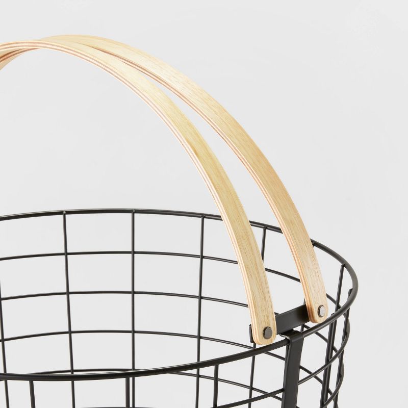 Round Black Wire with Natural Wood Handles Floor Basket - Brightroom&#8482;, 4 of 6