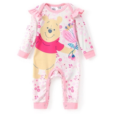 Disney Mickey and Friends Minnie Mouse Baby Girl Ruffled Sleeves Character Print Jumpsuit/Romper