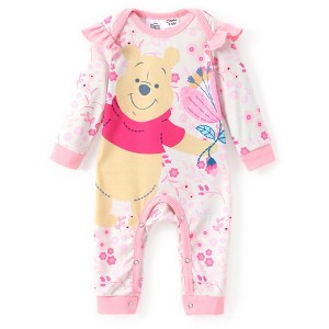 Disney Mickey and Friends Minnie Mouse Baby Girl Ruffled Sleeves Character Print Jumpsuit/Romper - 1 of 4