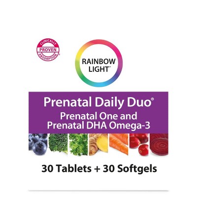 Rainbow Light Prenatal Daily Duo Multivitamin Dietary Supplement Tablets and Softgels - 60ct