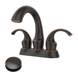 Cobbe Bathroom Faucet 2-Handle Oil Rubbed Bronze with Aerator, Swan Style 4-inch Centerset Vanity Sink with Pop-Up Drain and Supply Hoses - 1 of 4