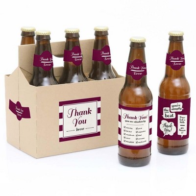 Big Dot of Happiness Girly Thank You - Thank You Gift for Women - 6 Beer Bottle Label Stickers and 1 Carrier