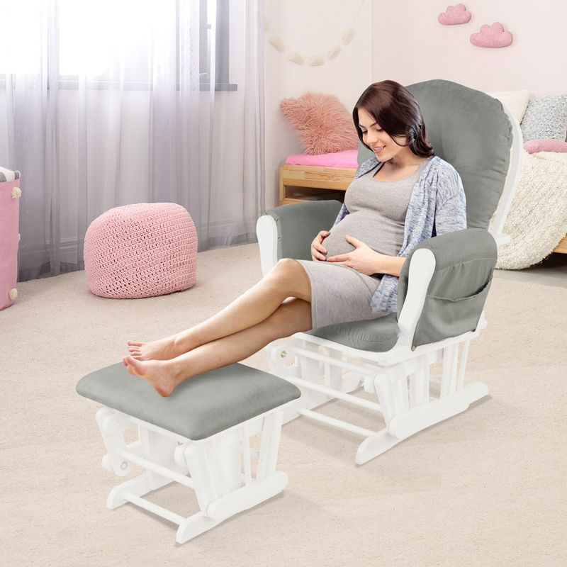 Costway Baby Nursery Relax Rocker Rocking Chair Glider & Ottoman Set w/ Cushion, 5 of 11