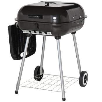Outsunny 21" Steel Charocal Grill with Portable Wheel, Side Tray and Lower Shelf for Outdoor BBQ for Garden, Backyard, Poolside