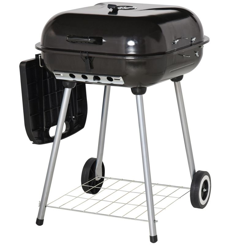 Outsunny Steel Charocal Grill with Portable Wheel, Shelf for Outdoor BBQ for Garden, Backyard, Poolside, 1 of 9