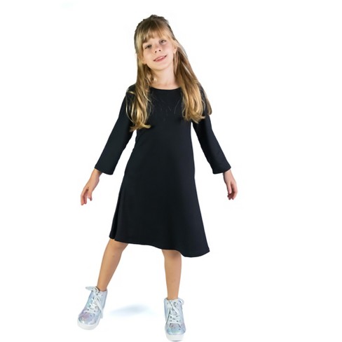 24seven Comfort Apparel Girls Long Sleeve Loose Fit Knee Length Tunic  Pocket Dress-black-s : Target