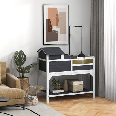 LAOTIES Tortoise Habitat with Adjustable Lamp Holder,2 Tier Indoor Outdoor Turtle Enclosure with Storage Shelf,Removable House and Tray