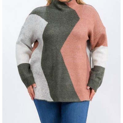 Women's Mock Neck Colorblock Pullover - PLUS - Wholesale Fashion Trends