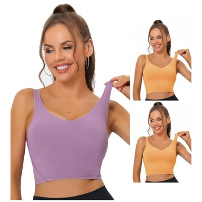 Allegra K Women's Workout Fitness Longline Wireless Padded Sports Bras Multicolored