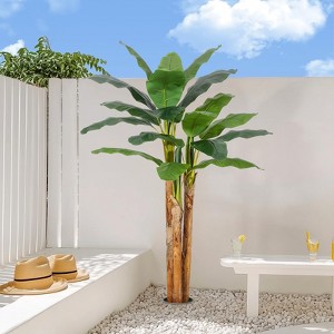 Artificial Banana Tree, 5Ft/6Ft/7Ft Faux Banana Tree with Gray Pot, Artificial Plant with 11/21/24 Faux Banana Leaf Plant for Home Office Decoration - 1 of 4