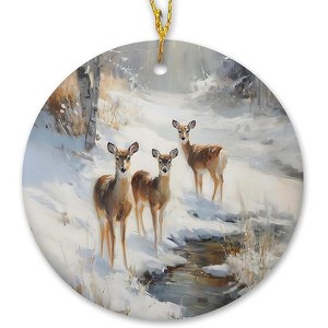 Lomsoe Rustic Winter Deer Ceramic Ornament Gift Christmas Animal Decor Hanging Ornaments Winter Deer Xmas Tree Decor Christmas Gift - 1 of 1