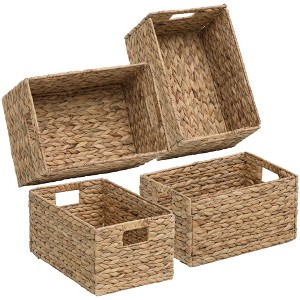 eHemco Rectangular Woven Hyacinth Wicker Pantry Storage Baskets with Iron Wire Frame, 13.25"x9"x7", Natural - 1 of 4