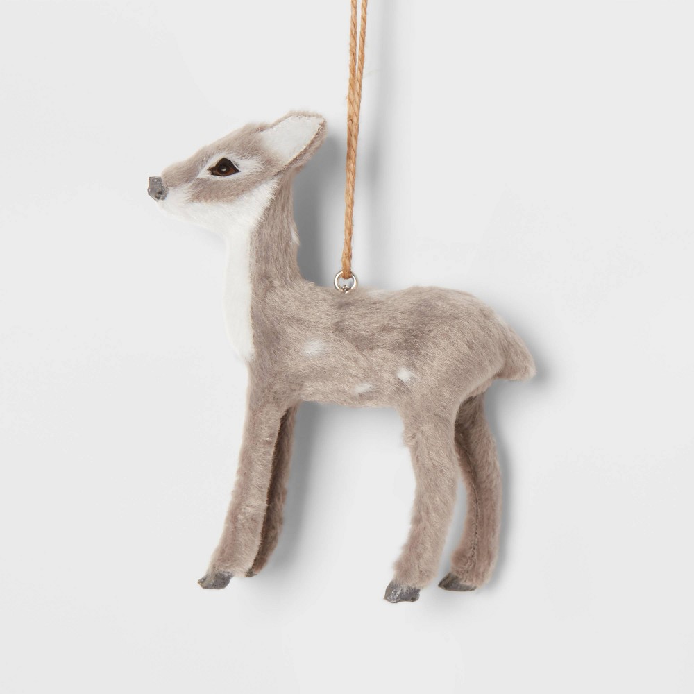 Faux Fur Deer Christmas Tree Ornament Gray with Spots - Wondershop