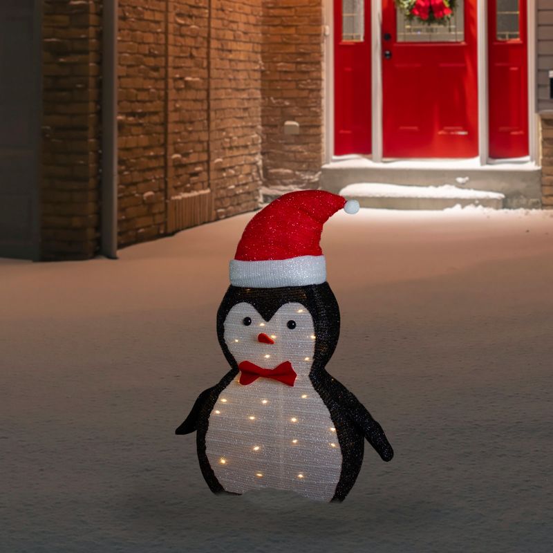 Northlight 28" LED Lighted Tinsel Penguin in Santa Hat Outdoor Christmas Decoration, 2 of 8