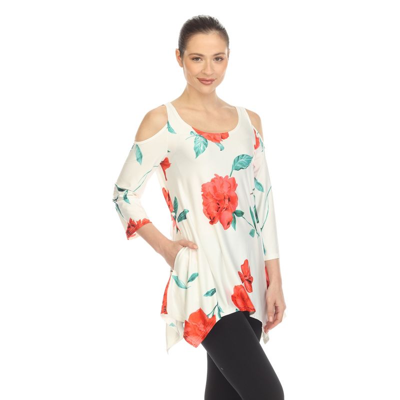 Women's Floral Printed Cold Shoulder Tunic - White Mark, 2 of 6