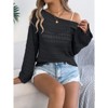 Coolmee Women's Crochet Hollow Out Drop Shoulder Scoop Neck Long Sleeve Sweater Top - 2 of 4